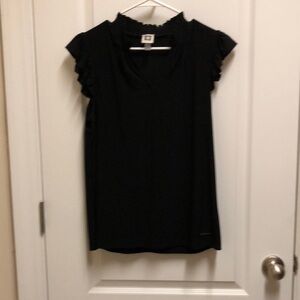 Anne Klein Black Ruffled Cap Sleeve Blouse